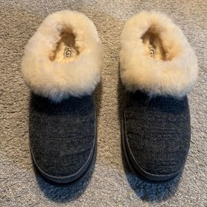Women’s UGG Charcoal and Cream Fuzzy Slippers